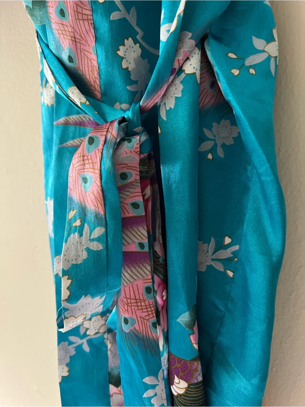 Veami Turquoise Floral Satin Kimono Cover-Up S/M - Picture 9 of 9